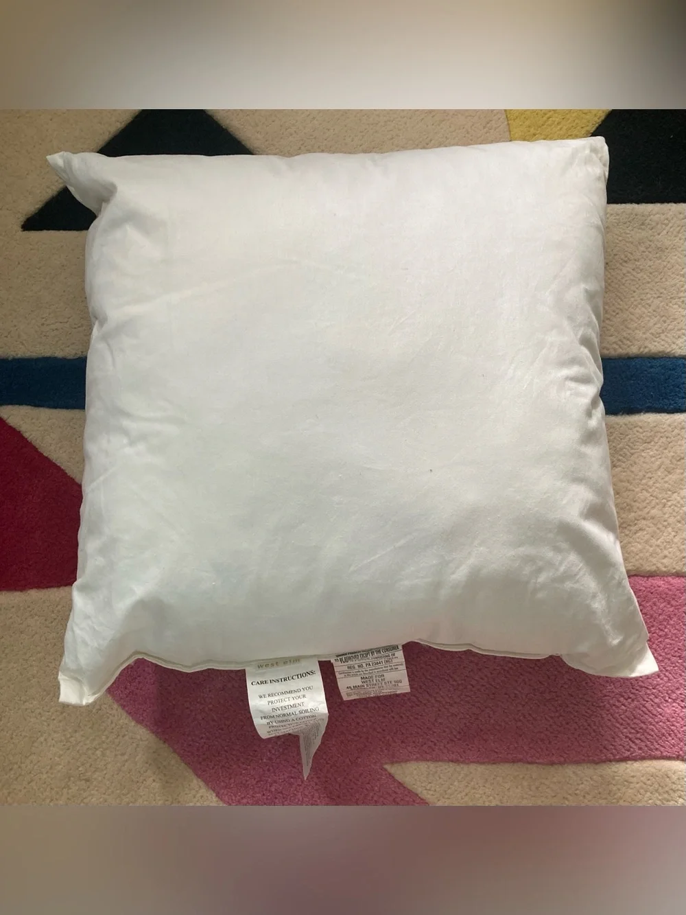 West Elm White Throw Pillow Insert Form Decorative 18”x18”  Cotton USA Made